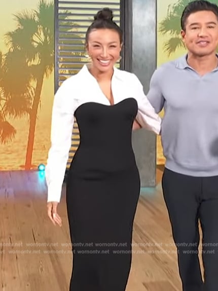 Jeannie Mai’s two-tone layered dress on Access Hollywood