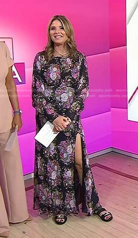 WornOnTV: Jenna’s black floral slit maxi dress on Today | Jenna Bush ...