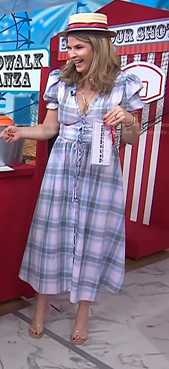 Jenna’s blue and pink plaid tie front dress on Today