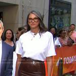 Jenna Lyons’s white tee and brown latex pencil skirt on Today