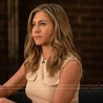 Jennifer Aniston’s beige front pocket sleeveless dress on E! News