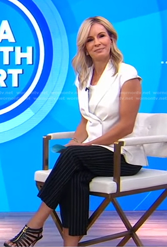 Jennifer's white cap sleeve blazer and striped pants on Good Morning America