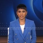 Jericka’s blue double breasted blazer on CBS Evening News