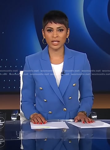 Jericka’s blue double breasted blazer on CBS Evening News