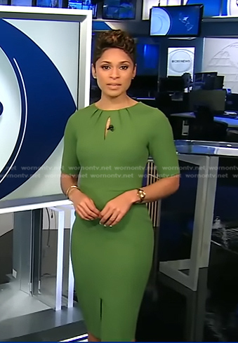 Jericka's green keyhole dress on CBS Evening News