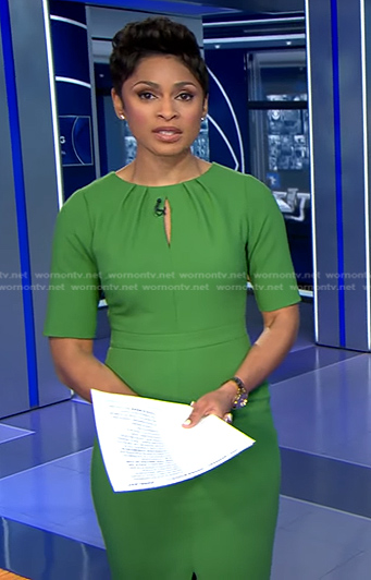 Jericka's green keyhole dress on CBS Evening News