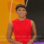 Jericka Duncan’s red sleeveless rib knit dress on CBS Mornings