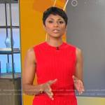 Jericka Duncan’s red sleeveless rib knit dress on CBS Mornings