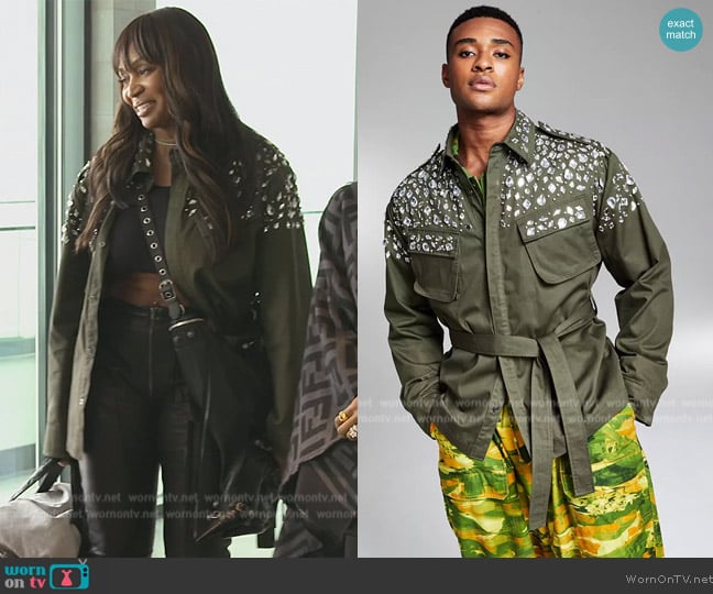 Jerome Lamaar by Crystal Embellished Military Jacket 5:31 worn by Marlo Hampton on The Real Housewives of Atlanta