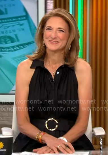 Jill Schlesinger's black pleated shirtdress on CBS Mornings