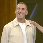 Dr Jonathan Leary’s beige leather jacket on Live with Kelly and Mark