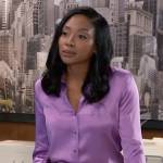 Jordan’s purple satin button down blouse on General Hospital