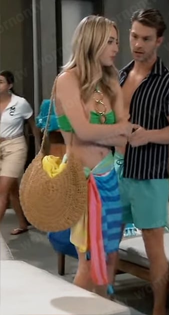 Josslyn's green ring detail bikini and striped sarong on General Hospital