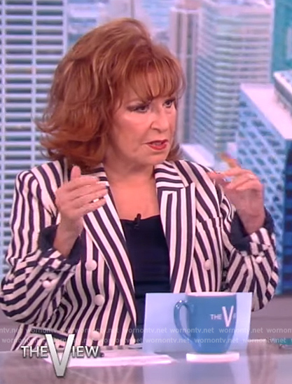 Joy’s stripe double breasted blazer on The View