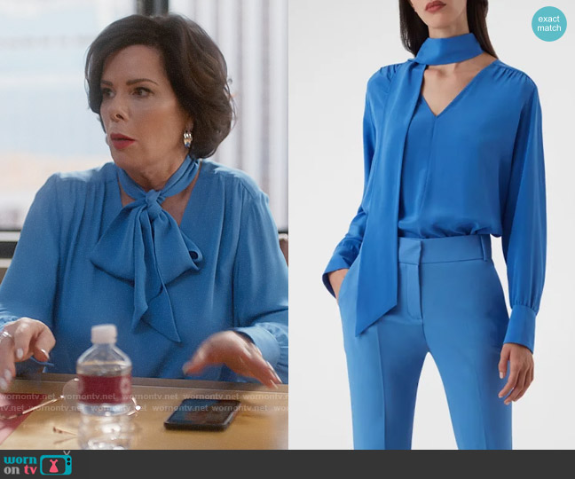 WornOnTV: Margaret’s blue tie neck blouse and blue suit on So Help Me ...