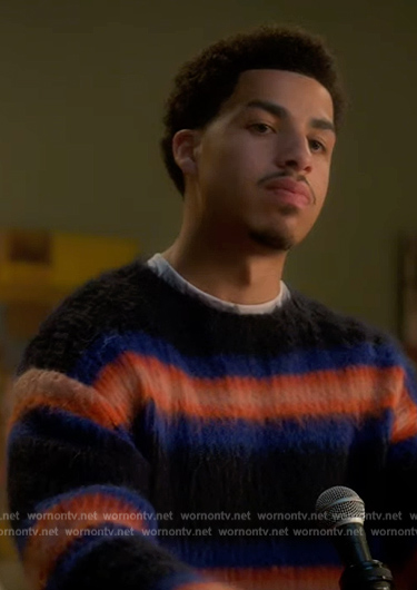 Junior's black stripe mohair sweater on Grown-ish