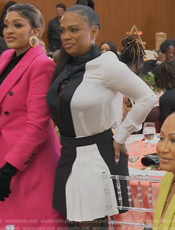 Kandi's colorblock pleated top and mini skirt on The Real Housewives of Atlanta