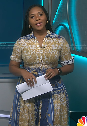 Kay Angrum’s printed tie waist shirtdress on NBC News Daily