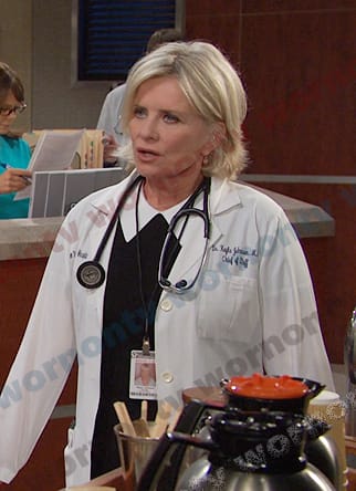 Kayla's black contrast collar mini dress on Days of our Lives