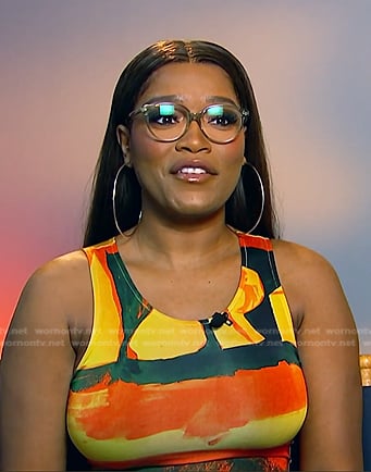 Keke Palmer's orange print dress on E! News