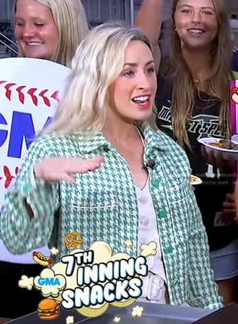 Kelsey Christensen's green houndstooth jacket on Good Morning America