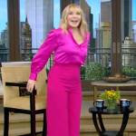 Kim Cattrall’s pink satin blouse on Live with Kelly and Mark