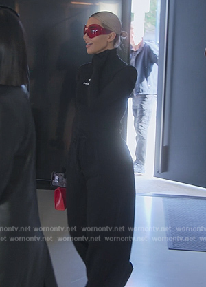 Kim's black mesh gloved top on The Kardashians