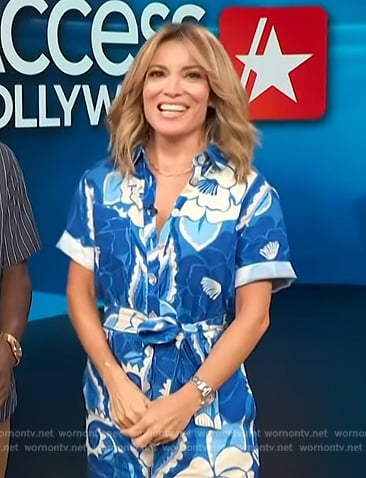 Kit’s blue floral print romper on Access Hollywood