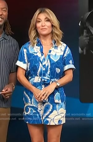 Kit’s blue floral print romper on Access Hollywood