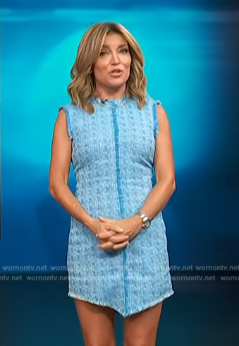 Kit’s blue tweed mini dress on Access Hollywood