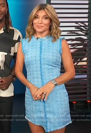 Kit’s blue tweed mini dress on Access Hollywood