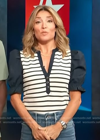 Kit’s striped puff sleeve top on Access Hollywood