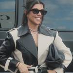 Kourtney’s colorblock leather coat on The Kardashians