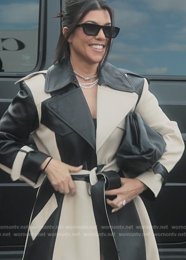 Kourtney's colorblock leather coat on The Kardashians