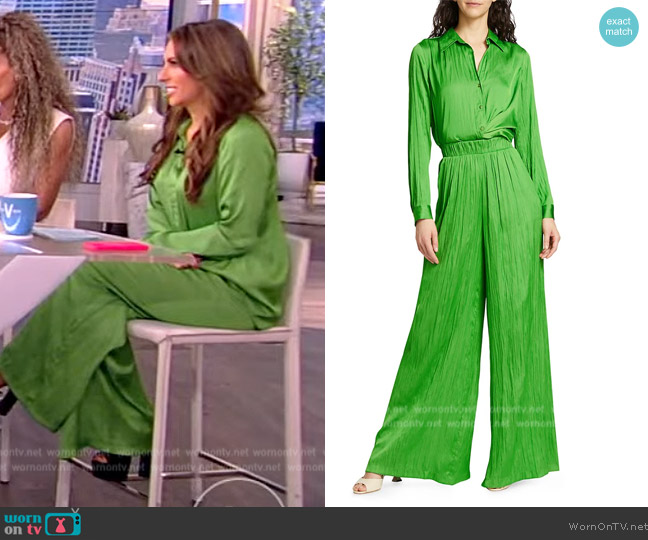 WornOnTV: Alyssa’s green satin blouse and pants on The View | Alyssa ...