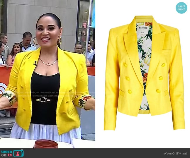 L'Agence Brooke Double-breasted Cropped Blazer in Yellow worn by Alejandra Ramos on Today