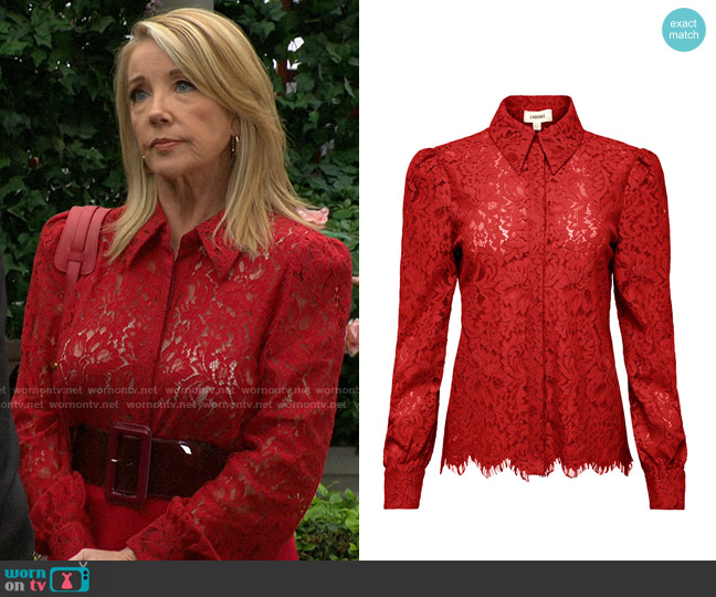 L'Agence Jenica Shirt in Red Dahlia worn by Nikki Reed Newman (Melody Thomas-Scott) on The Young and the Restless