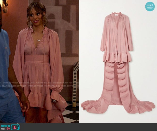 Lanvin Cape-effect Embellished Ruffled Crepe Gown worn by Whitney Green (Amber Stevens West) on Run the World