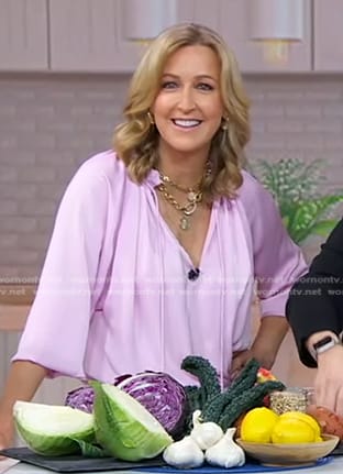 Lara’s pink tie neck satin top on Good Morning America