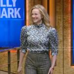 Laura Linney’s blue floral print short sleeve top on Live with Kelly and Mark