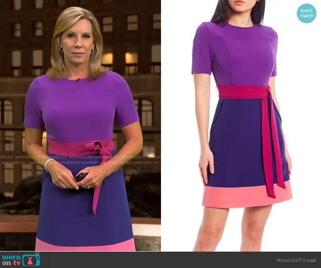 LDT Belted Colorblock dress worn by Jacqui Jeras on CBS Evening News