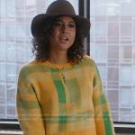 Leah’s yellow and green checked sweater on So Help Me Todd