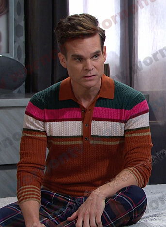 Leo's multicolor stripe polo sweater on Days of our Lives
