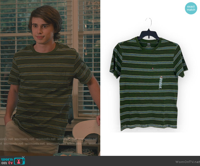 Levis Green and Khaki Stripe Tee worn by Logan Allen (Logan Allen) on Sweet Magnolias