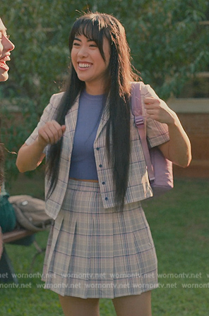 Lilly's plaid shirt and mini skirt on Sweet Magnolias