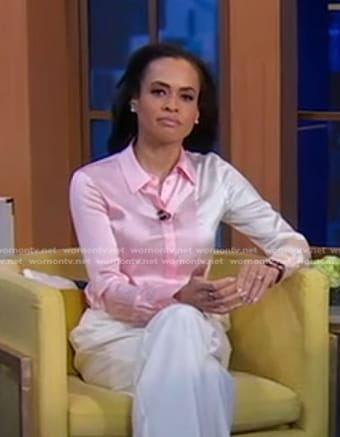 Linsey’s pink colorblock satin shirt on Good Morning America