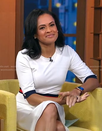 Linsey's white stripe-waist dress on Good Morning America