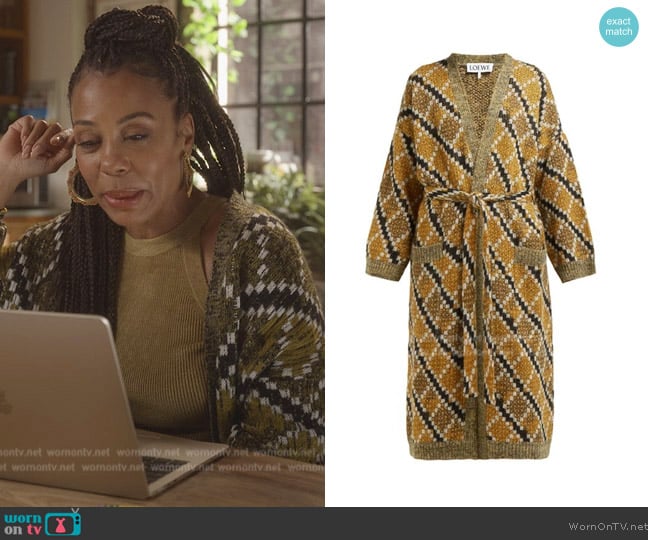 Loewe Jacquard Knit Long Cardigan worn by Dr. Nya Wallace (Karen Pittman) on And Just Like That