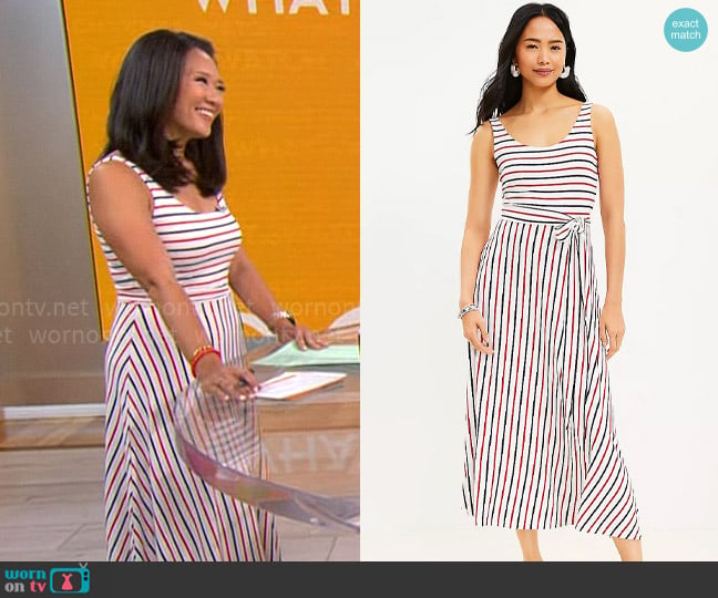 Loft Striped Scoop Neck Midi Dress worn by Nancy Chen on CBS Mornings