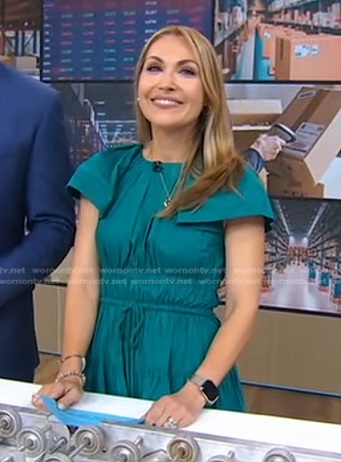 Lori’s teal green smocked tie waist dress on Good Morning America